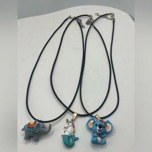 Handmade Kids Animal Pendant Necklace Set - Gray, Blue, Multicolor